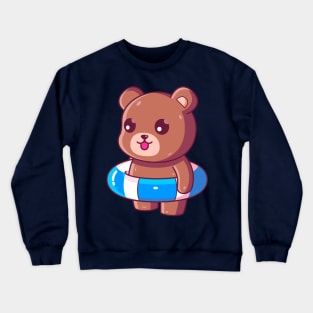 Cute brown bear with swimming ring summer vacation Crewneck Sweatshirt